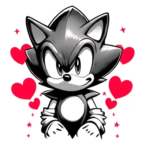 sonic the hedgehog with hearts and 5 point stars tattoo design idea
