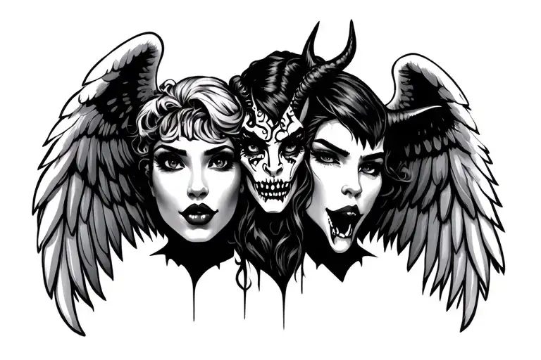 cholo girl angel face and devil face tattoo design tattoo design idea