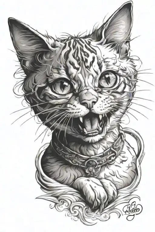 Funny cat tattoo design idea