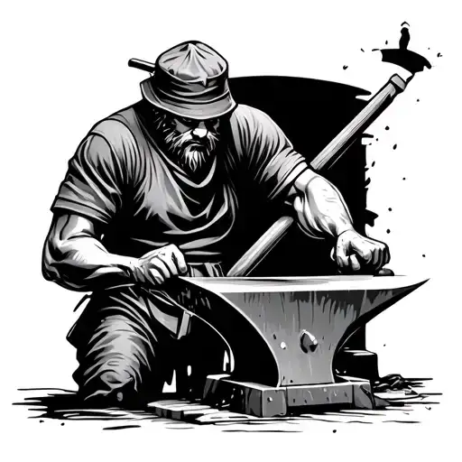 blacksmith working on anvil tattoo design idea