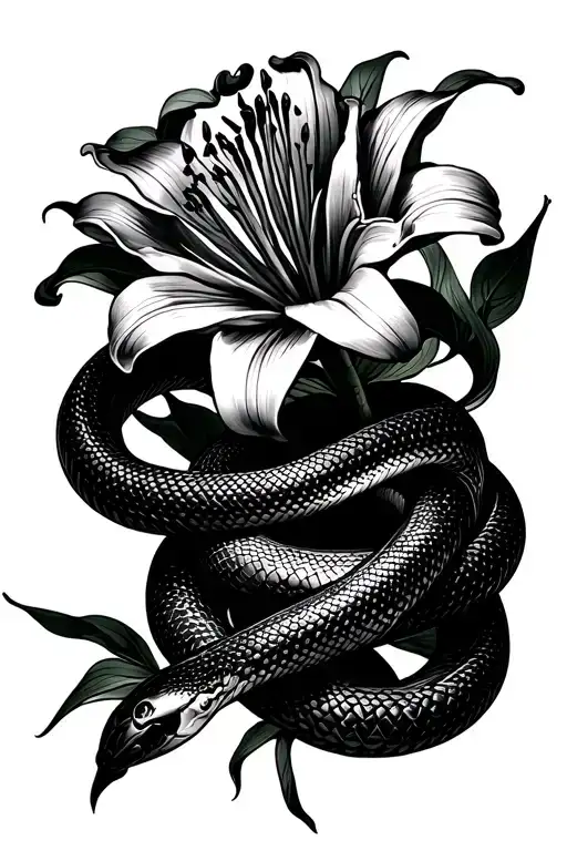 spider lily flower with snakes wrapped tattoo design idea