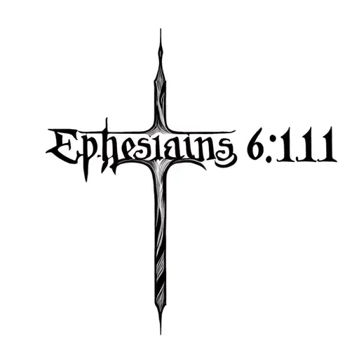 the words "Ephesians 6:11" with a like going through it making it into a cross tattoo design idea