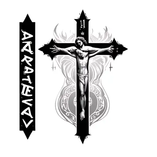 I want the tatoo to say Akparanta with the number 11 under it and a Jesus cross in the background tattoo design idea