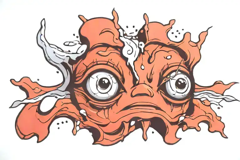 happy sad face emerging centrically tattoo design idea