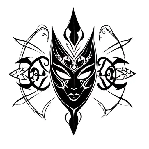 mask with gemini symbol tattoo design idea