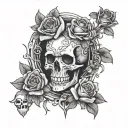 Metallica, skull, roses tattoo design idea