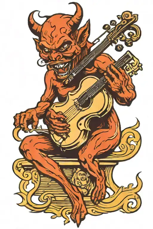 seated Devil Playing Fiddle tattoo design idea