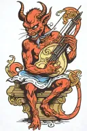 seated Devil Playing Fiddle tattoo design idea