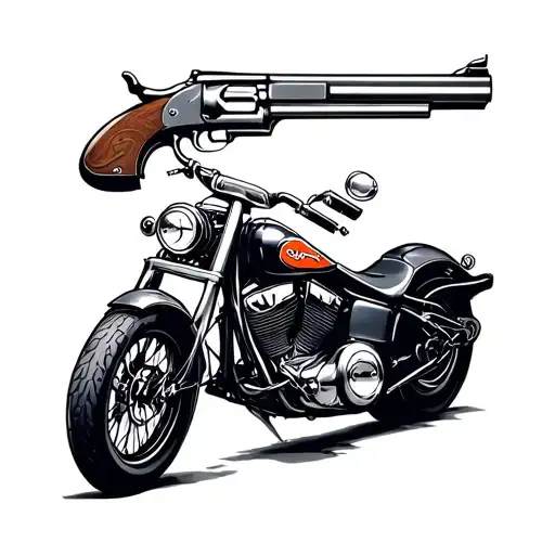 shotgun, chicago bears symbol, pocketwatch and Motorcycle tattoo design idea