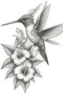 hummingbird with hibiscus and tropical leaves tattoo design idea