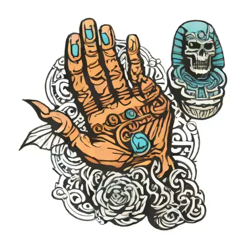 Egyptian mythology, zombie hand holding tattoo design idea