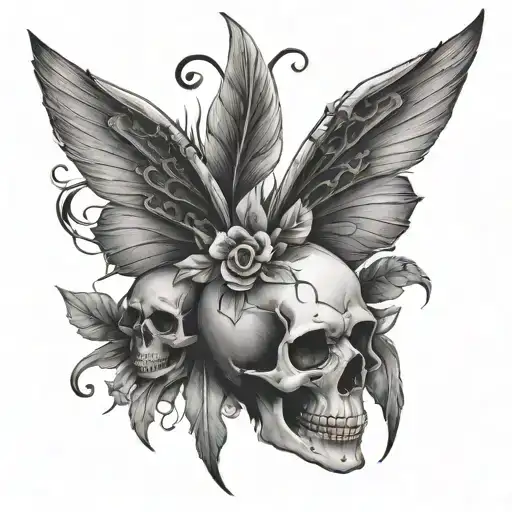 skull with fairy wings tattoo design idea