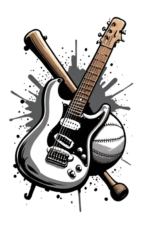 Gitar, Basketball, Baseball Bat, Paint Brish tattoo design idea