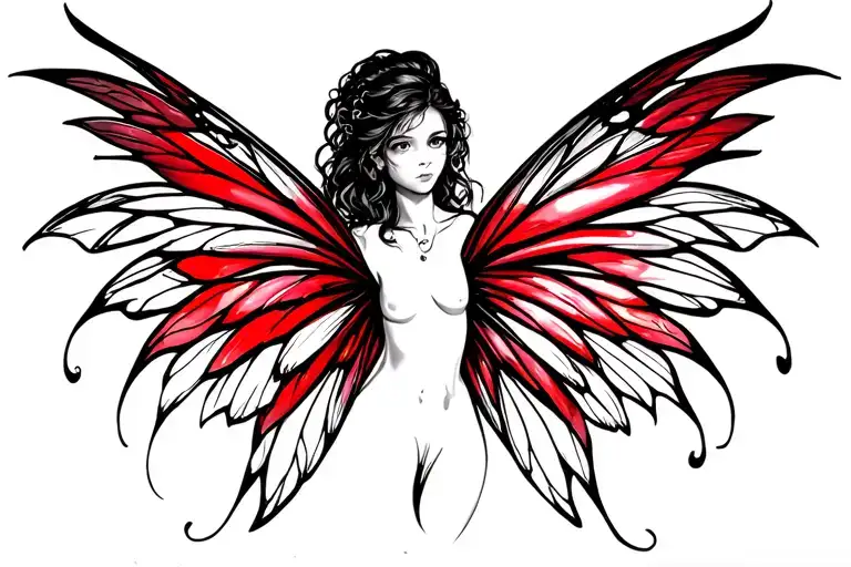 sharp red and black line work fairy wings that don’t touch back tattoo tattoo design idea