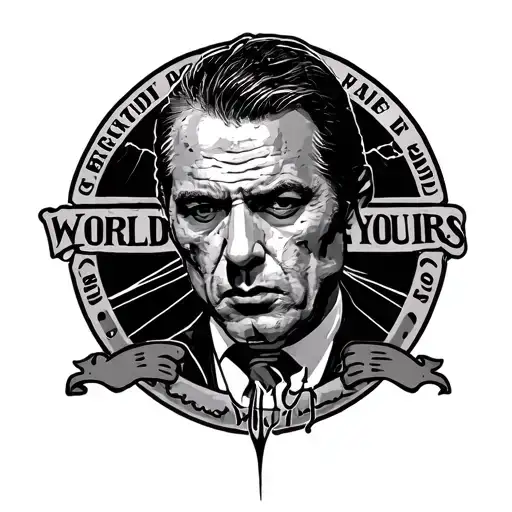 the world is yours fine line tattoo scarface markings surrounded tattoo design idea