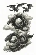 multiple dragons flying in clouds tattoo design idea