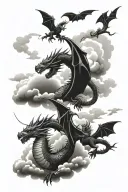 multiple dragons flying in clouds tattoo design idea