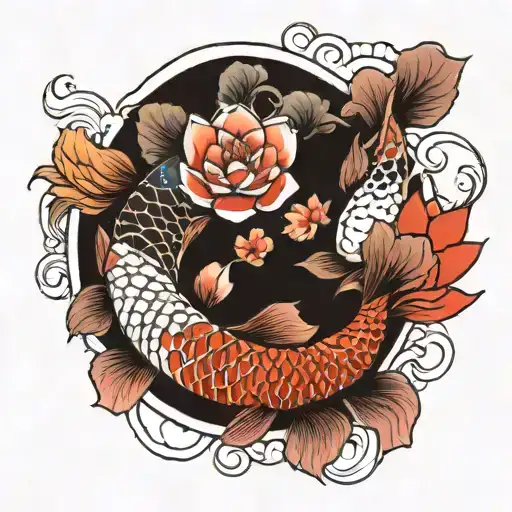 yin and yang koi fish with lotus flower tattoo design idea