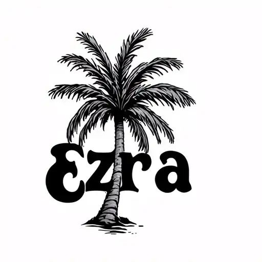 palm tree with the word Ezra tattoo design idea