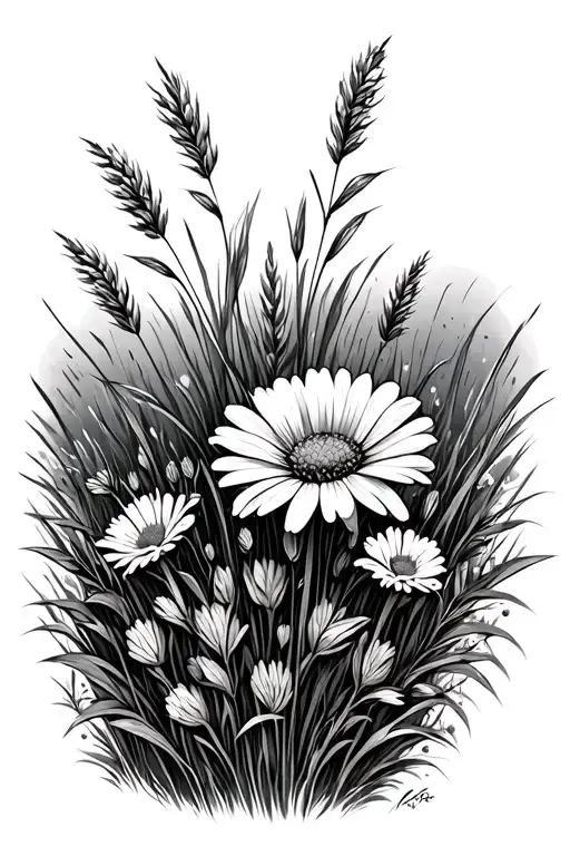 wild flower field with grasses nature themed tattoo design idea