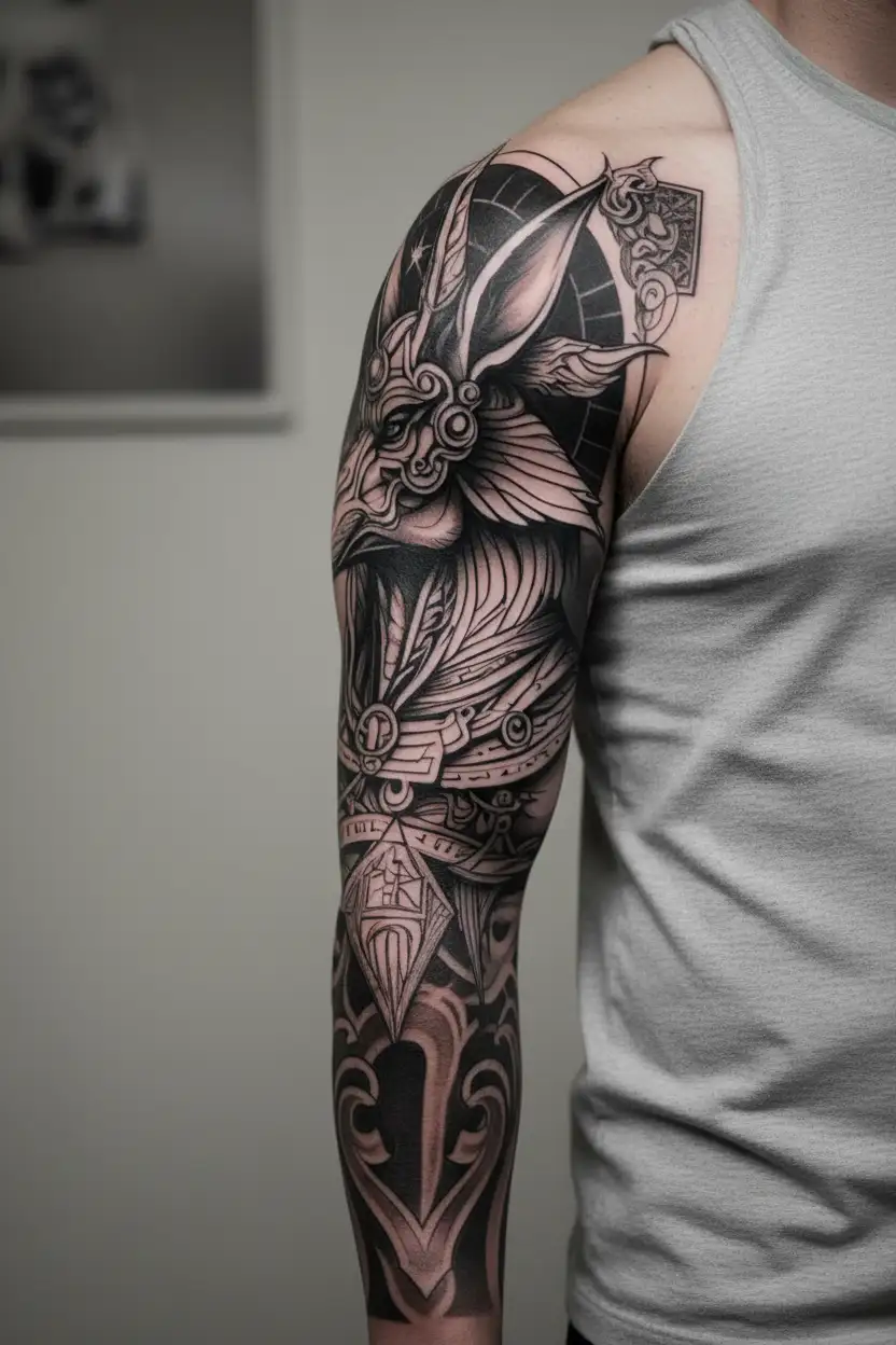 anubis tattoo with libra scales and sign incorporated tattoo design idea