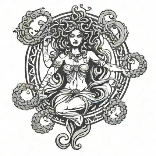 Libra Goddess Medusa posing tattoo design idea
