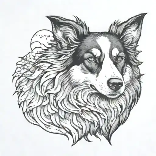 sheepdog protective stance surrounded my mountain tattoo design idea