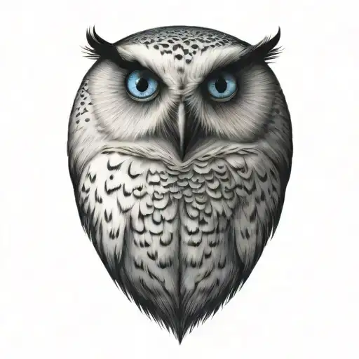 snow owl sitting with blue eyes covering half tattoo design idea