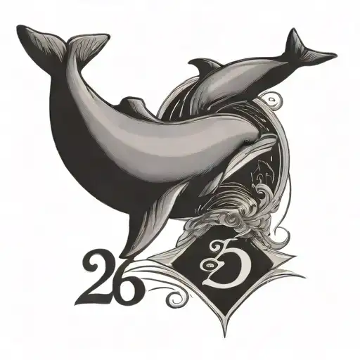 dolphin jumping over the number 26 and the word FRANKLIN in the background tattoo design idea