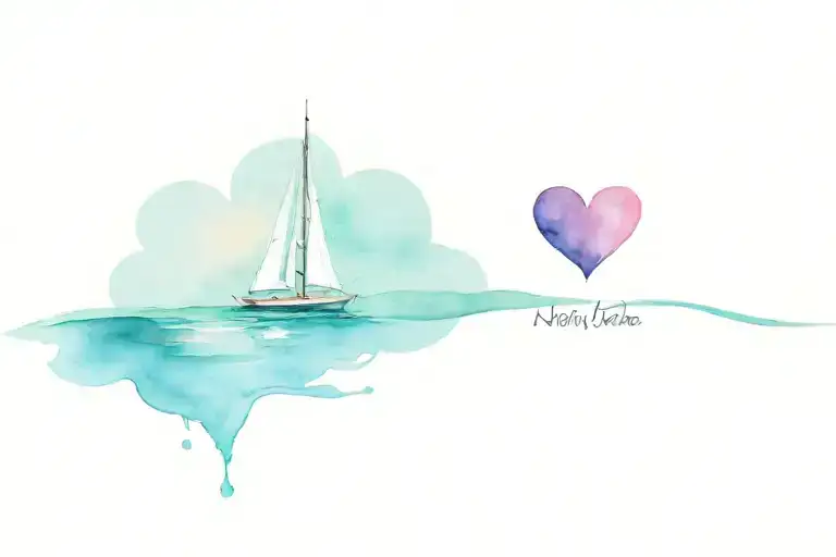sailboat on the water with the sail in a shape of a heart  tattoo design idea