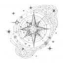 ad Astra per aspera written in fine line script surrounded by small stars tattoo design idea