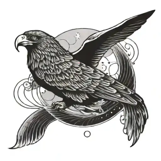 blue whale with golden eagle and the moon tattoo design idea