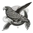 blue whale with golden eagle and the moon tattoo design idea