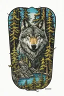 wolf blue eyes howling forest landscape tattoo design idea