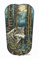 wolf blue eyes howling forest landscape tattoo design idea