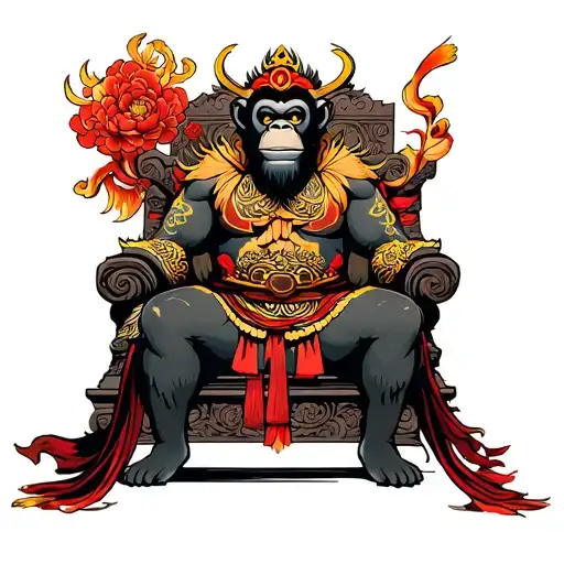 monkey king sitting on a throne tattoo design idea