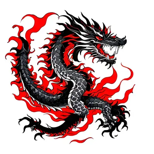 japanese dragon with red flames for forearm tattoo tattoo design idea