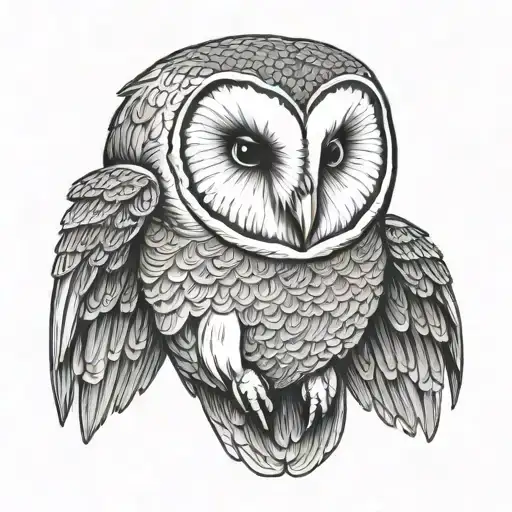 barn owl with both wings spread in a patterned background tattoo design idea