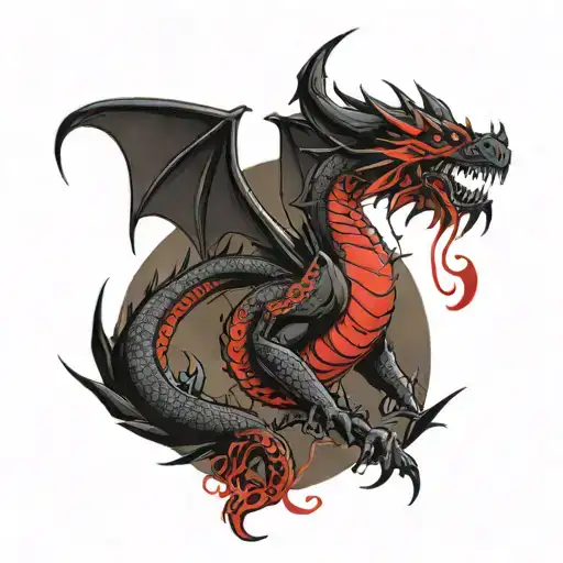 inspired by akali's tatoo, a black and red dragon in the back  tattoo design idea