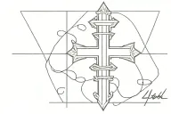 Crusader cross with Isaiah 6:8 bible versewritten tattoo design idea