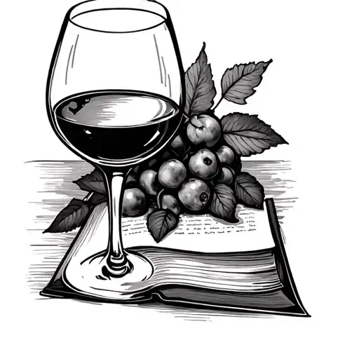 glass of wine, book, nelife tattoo design idea
