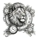 lion and clock  tattoo design idea