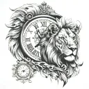 lion and clock  tattoo design idea