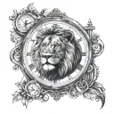 lion and clock  tattoo design idea