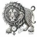 lion and clock  tattoo design idea