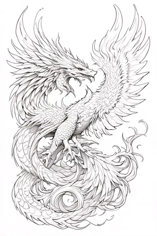 phoenix and dragon wrapped tattoo design idea