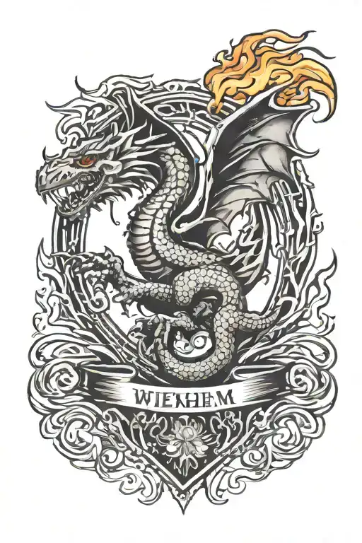 Wrexham emblem with dragon breathing fire tattoo design idea