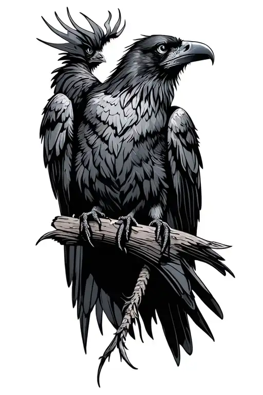 Norse ravens perched tattoo design idea