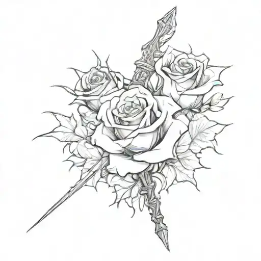 hearts, lust, passion, love and fantasy roses, stars, dragon, sword tattoo design idea