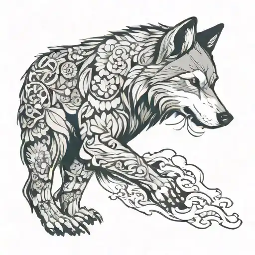 Wolf with Dual Nature river bear tattoo design idea